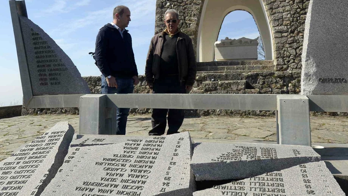 Il sindaco Maurizio Verona ed Enrico Pieri di fronte alla lapide dei Caduti