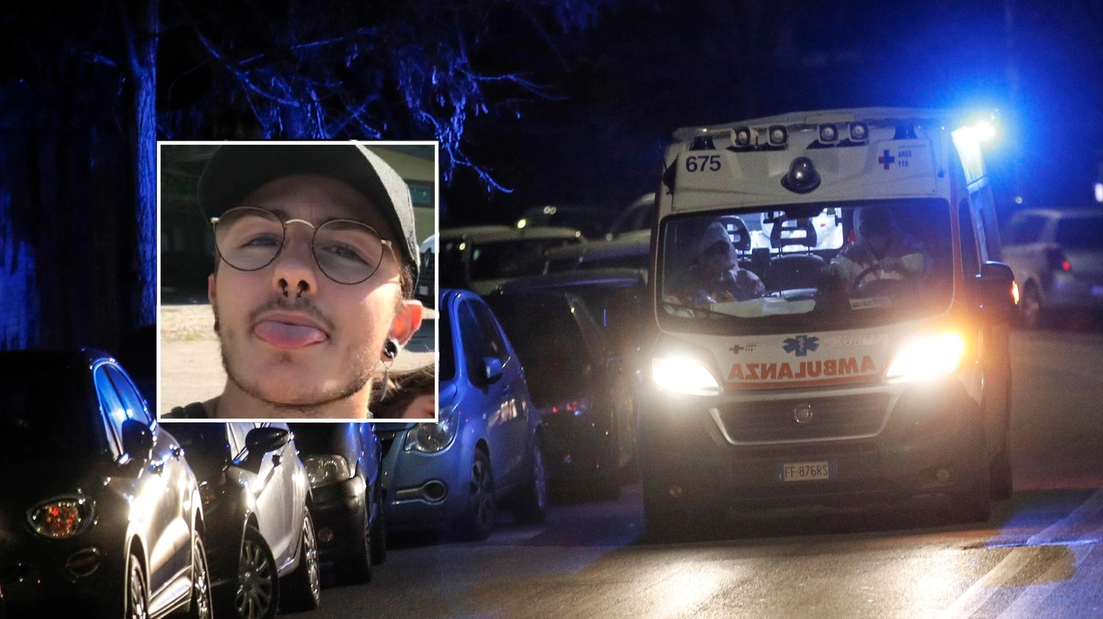 Un'ambulanza e nel riquadro Francesco Otranto Un'ambulanza e nel riquadro Francesco Otranto