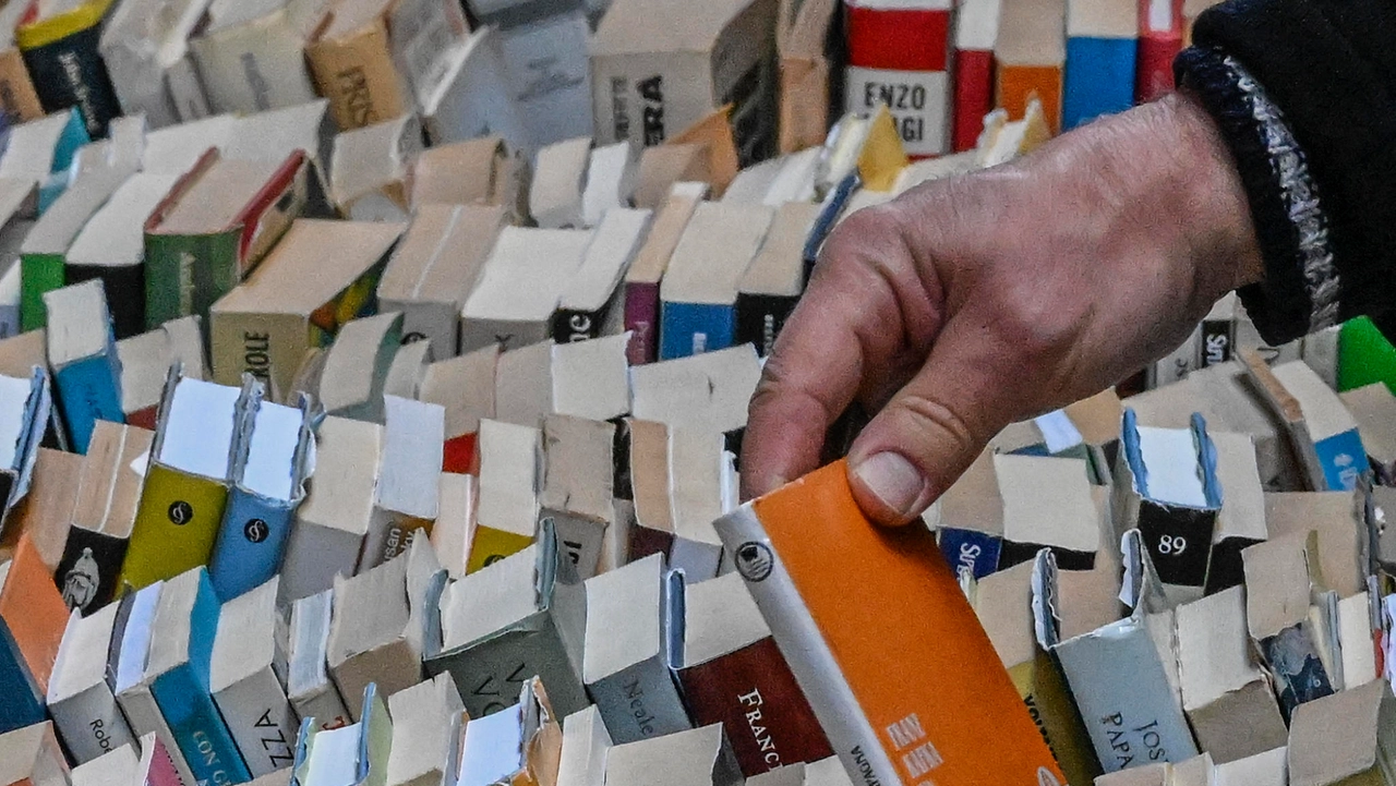 Lettori alla ricerca di libri su una bancarella (Foto Ansa) Lettori alla ricerca di libri su una bancarella (Foto Ansa)