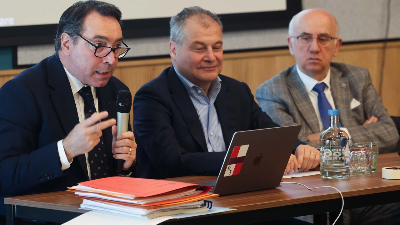 In alto, al centro, Stefano Guarnieri con i relatori; qui sopra, la platea