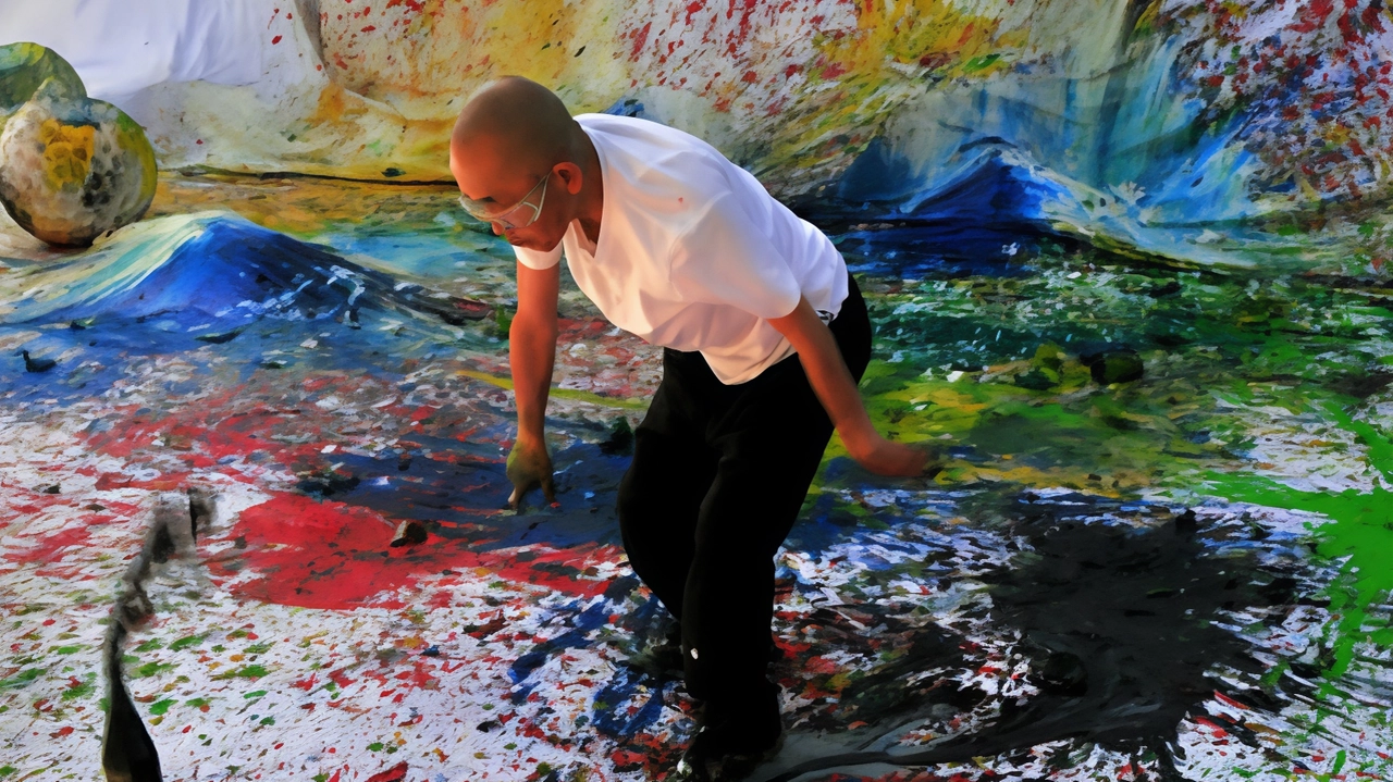 Shozo Shimamoto è stato membro e fondatore del movimento d’avanguardia Gutai, fondato nel 1954. È scomparso nel 2013 Shozo Shimamoto è stato membro e fondatore del movimento d’avanguardia Gutai, fondato nel 1954. È scomparso nel 2013