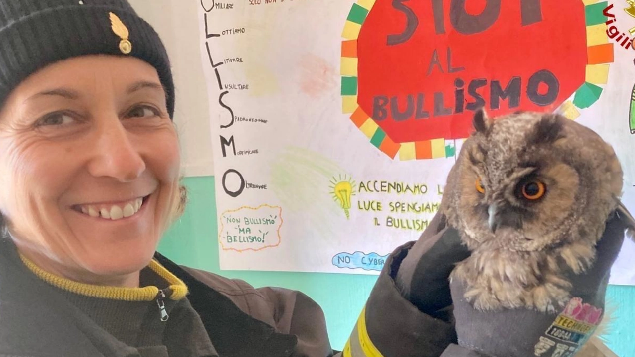 La foto dei vigili del fuoco con il rapace salvato