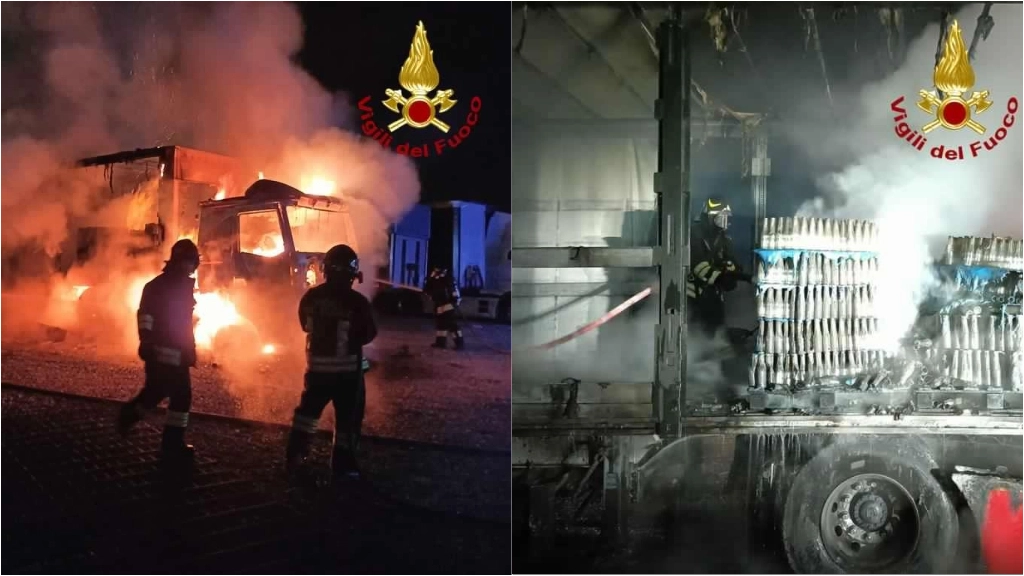 Camion in fiamme a Capannori