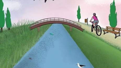 La vignetta realizzata da. Chiarastella Betti rappresenta come gli alunni della IIIC immaginano un futuro alternativo per questi argini