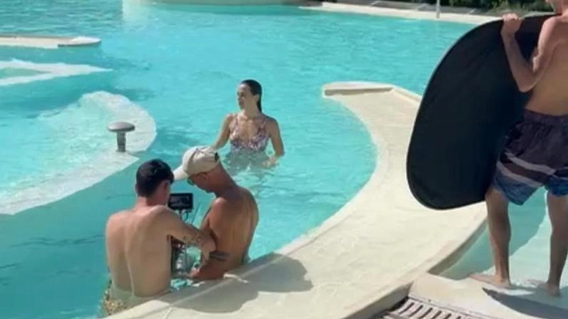 Un momento dello spot girato alle terme di Chianciano