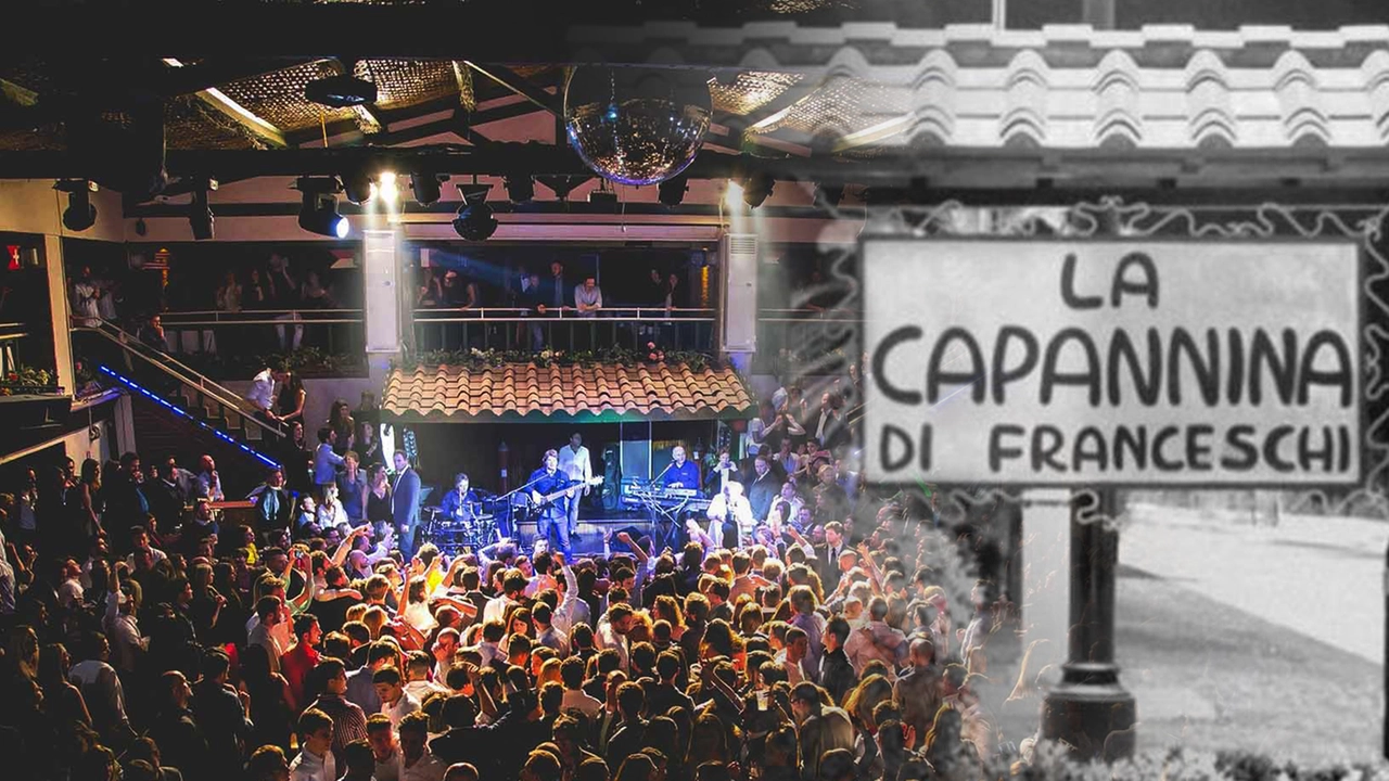 A sinistra il pubblico in pista alla Capannina di Forte dei Marmi; a destra l'iconica insegna del locale versiliese A sinistra il pubblico in pista alla Capannina di Forte dei Marmi; a destra l'iconica insegna del locale versiliese