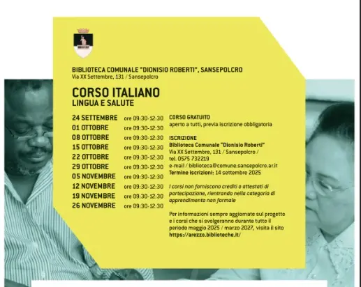 Un nuovo corso gratuito alla Biblioteca comunale di Sansepolcro: "Italiano Lingua e Salute" per favorire l'integrazione