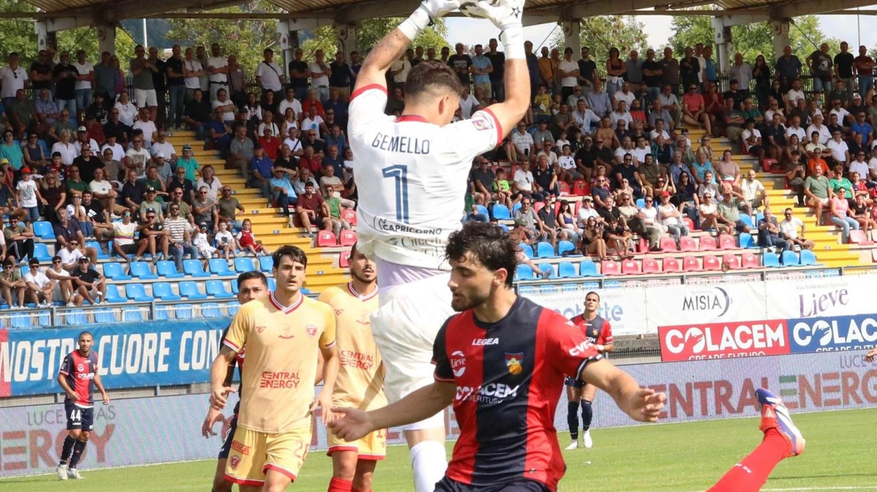 Non si passa: il portiere biancorosso Luca Gemello si oppone più volte agli attaccanti del Gubbio Non si passa: il portiere biancorosso Luca Gemello si oppone più volte agli attaccanti del Gubbio