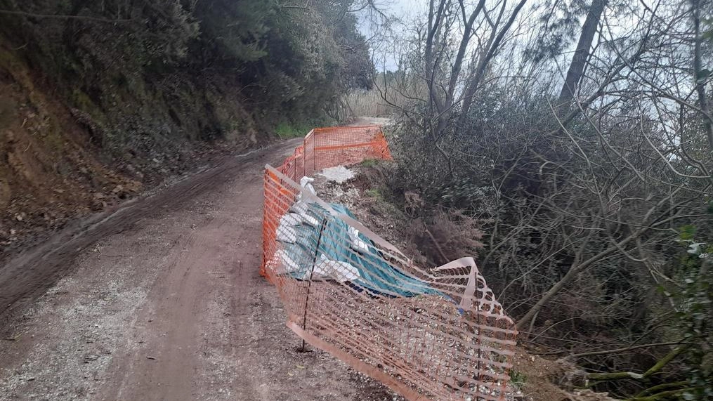 La. frana che occupa la strada che conduce al castello di Moneta. Apprensione degli abitanti e del Comitato ad hoc per il maniero preoccupati per i continui crolli. nelle vicinanze dello storico reperto