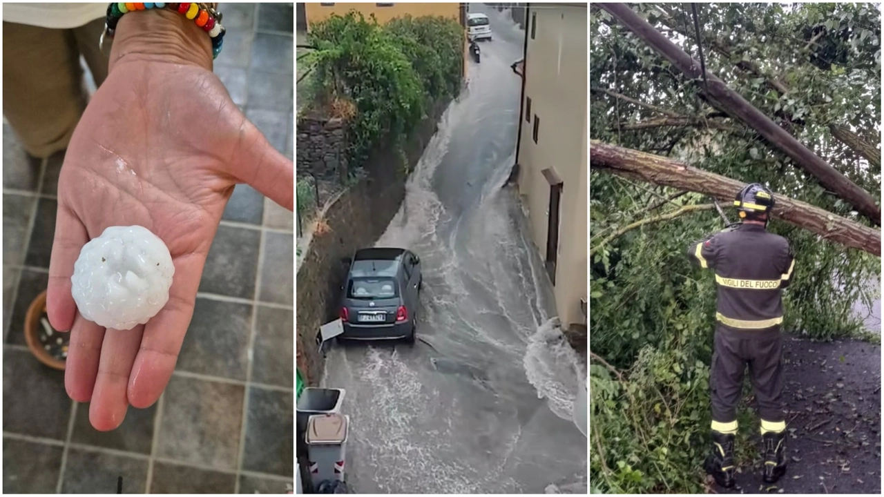 La grandinata a Castiglioncello, il fiume d'acqua in strada a Cortona e gli alberi caduti a Lucca