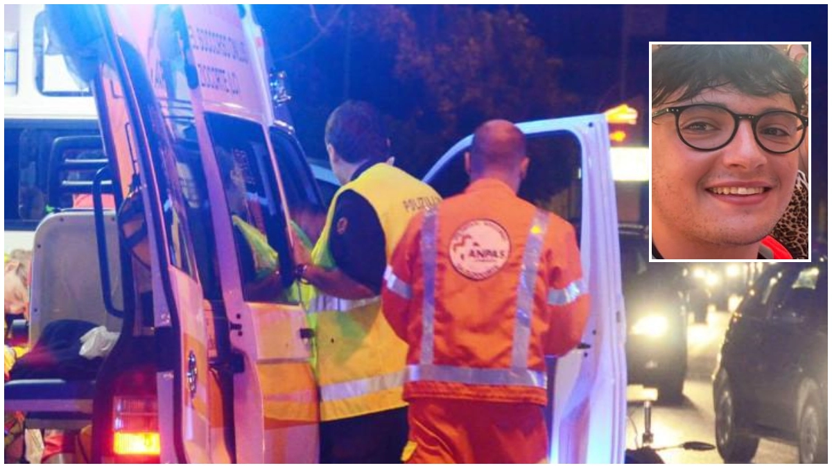Un'ambulanza e nel riquadro la vittima, Michelangelo Orlandi, volontario, morto in un incidente stradale Un'ambulanza e nel riquadro la vittima, Michelangelo Orlandi, volontario, morto in un incidente stradale