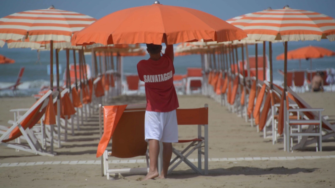 Bagnini al lavoro in una spiaggia deserta Bagnini al lavoro in una spiaggia deserta
