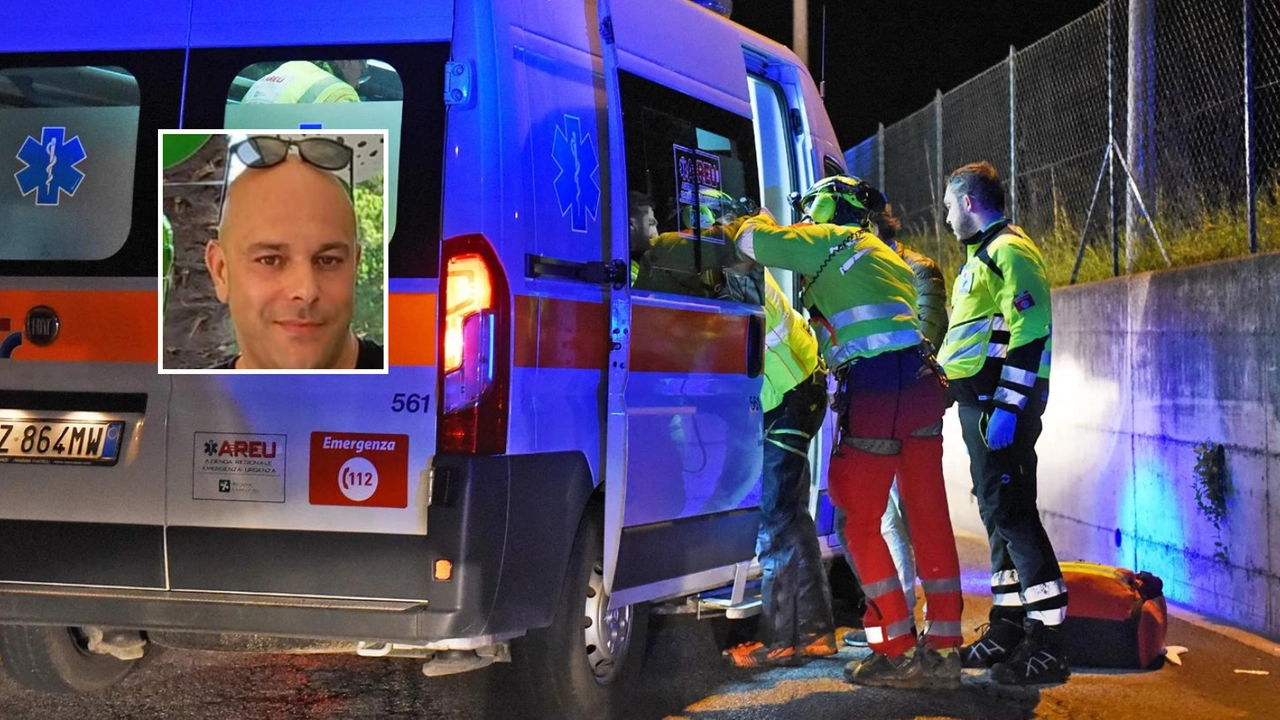 Luca Liperini (nel riquadro) è morto a 42 anni dopo un impatto violentissimo con lo scooter contro un muro