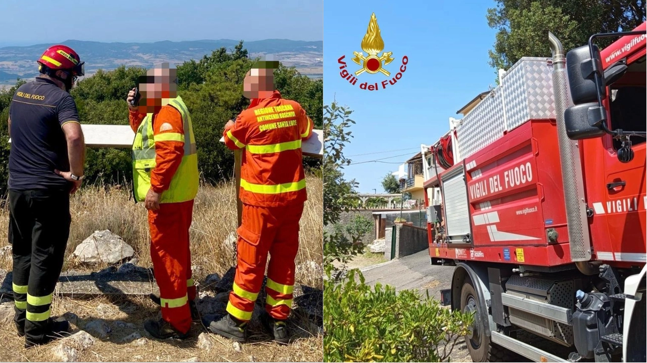 L’intervento dei vigili del fuoco per l’incendio divampato nel comune di Castellina Marittima