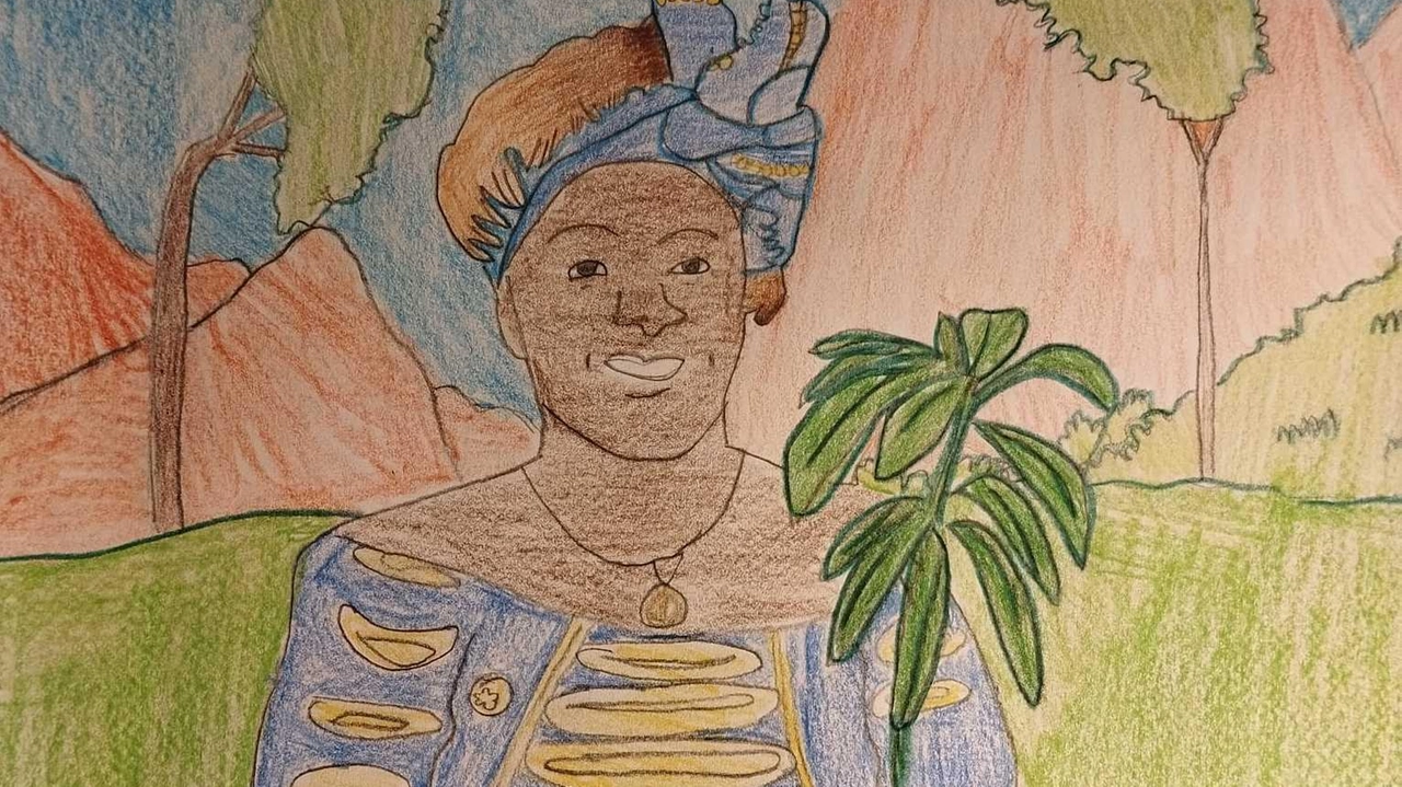 Wangari Maathai raffigurata nel disegno degli alunni della 5 C Wangari Maathai raffigurata nel disegno degli alunni della 5 C
