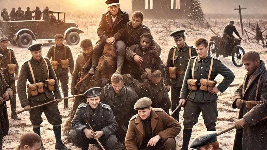 Un’immagine creata con l’intelligenza artificiale del Natale del 1914 Un’immagine creata con l’intelligenza artificiale del Natale del 1914