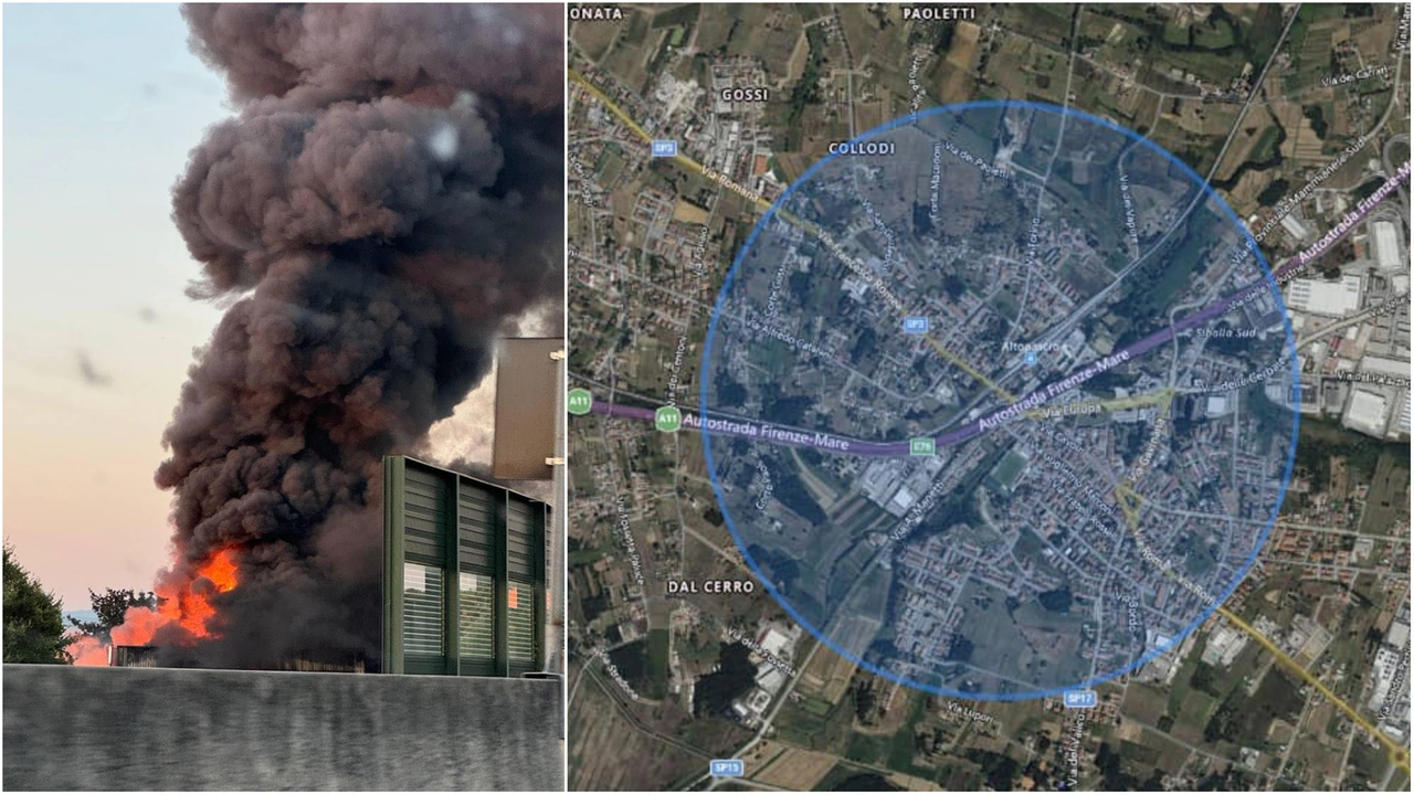 L'incendio all'oleificio Stefanini di Altopascio e l'area interessata dall'ordinanza di chiusura porte e finestre