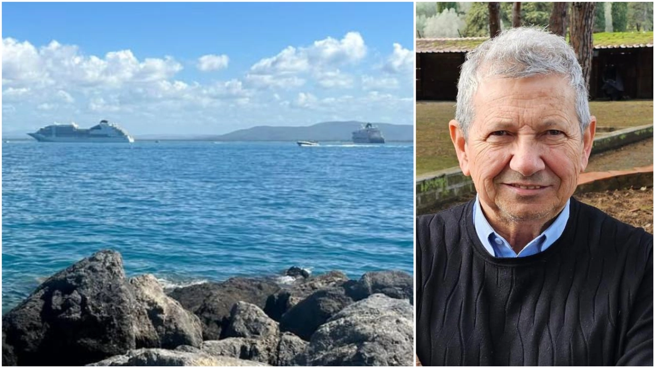 Due navi da crociera di fronte alle coste di Porto Santo Stefano e il sindaco Arturo Cerulli Due navi da crociera di fronte alle coste di Porto Santo Stefano e il sindaco Arturo Cerulli