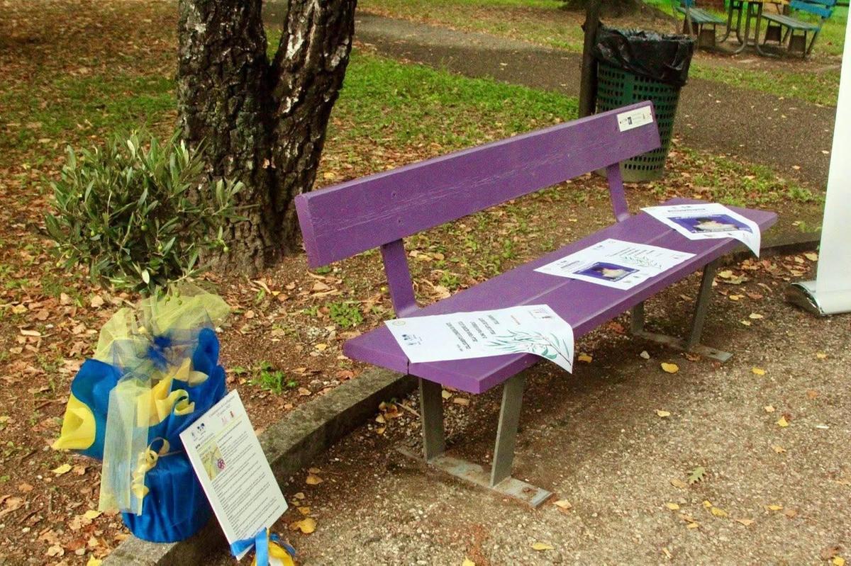lotta alla fibromialgia inaugurata la panchina viola