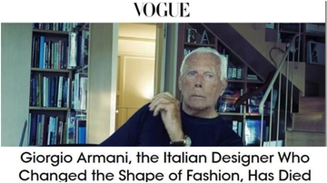 La morte di Giorgio Armani sui giornali del mondo. “Archetipo dello stile italiano”