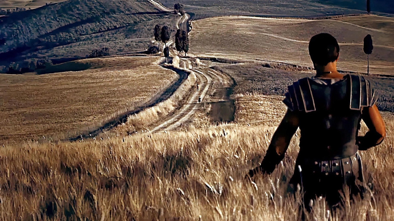 Un’immagine ormai celebre: il Gladiatore in una scena girata in Valdorcia, come per altre pellicole di succeso quei luoghi sono diventati mèta di pellegrinaggio di tanti appassionati