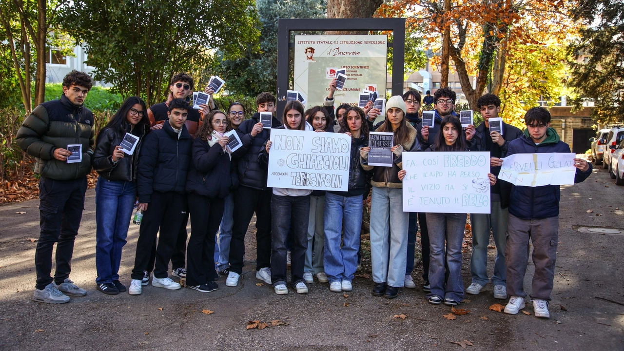 La classe 5B fuori dalla scuola in segno di protesta per il freddo in aula (Gasperini) La classe 5B fuori dalla scuola in segno di protesta per il freddo in aula (Gasperini)