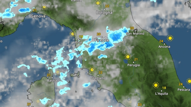 Le previsioni in Toscana per venerdì 25 luglio. Mappa di Meteo&Radar