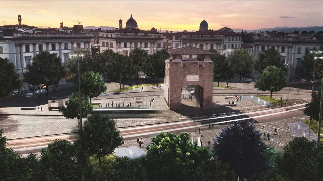 Il rendering di piazza Beccaria una volta ultimati i cantieri della linea 3.2.1. Libertà-Bagno a Ripoli