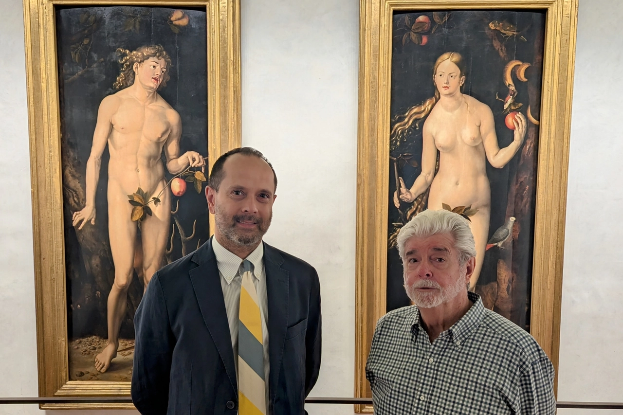 Il direttore Simone Verde e George Lucas agli Uffizi (foto Tommaso Galligani - Ufficio Stampa Gallerie Uffizi)