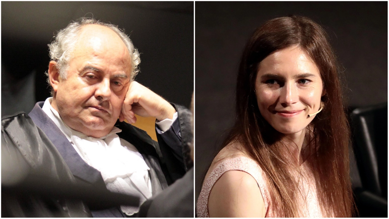 Giuliano Mignini e Amanda Knox (Foto Ansa)