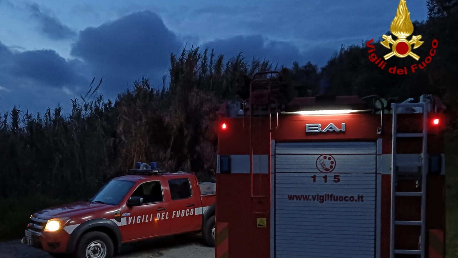 L'intervento dei vigili del fuoco di Montecatini