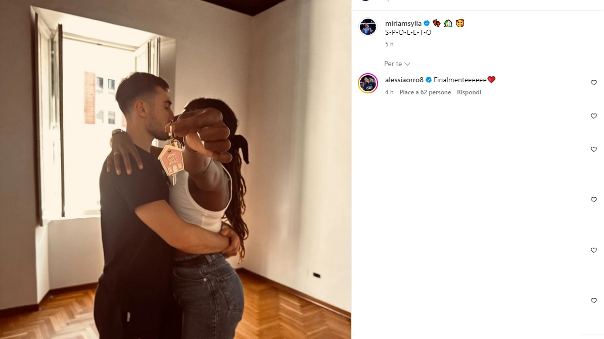 Myriam Sylla e Alessandro Cappelletti nella loro casa a Spoleto (Instagram) Myriam Sylla e Alessandro Cappelletti nella loro casa a Spoleto (Instagram)