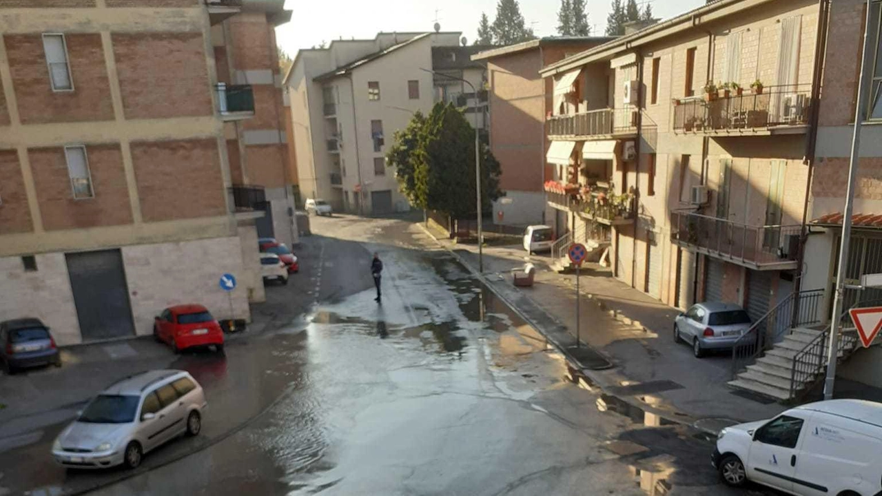 Maxi perdita idrica a Poggibonsi: "effetto lago" in via Pisana. Intervento della Polizia municipale e dei Vigili per gestire la situazione. Maxi perdita idrica a Poggibonsi: "effetto lago" in via Pisana. Intervento della Polizia municipale e dei Vigili per gestire la situazione.