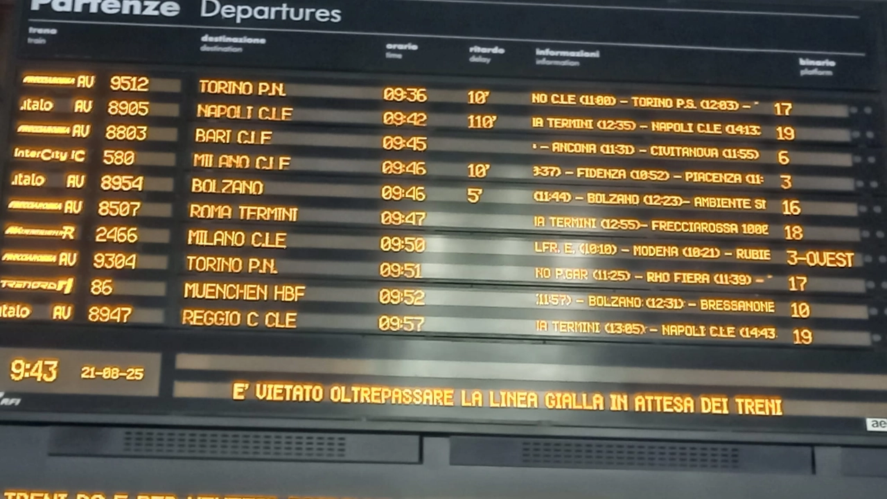 Il tabellone stamani a Santa Maria Novella