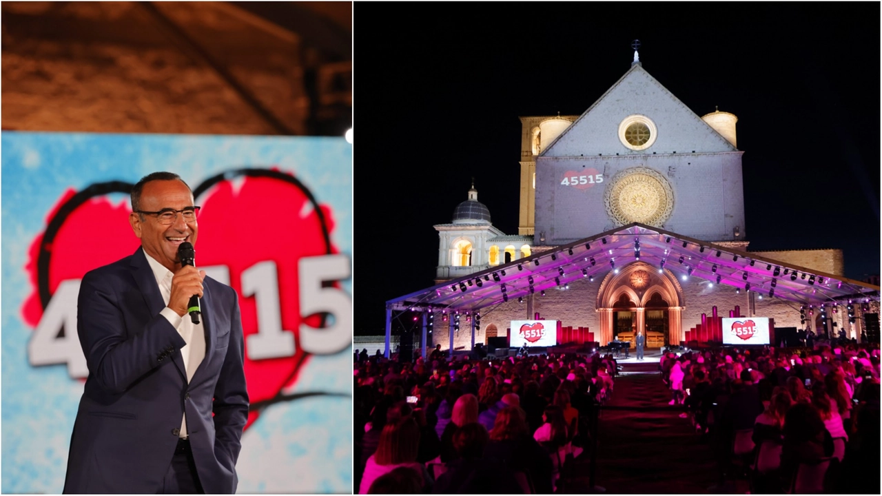 Carlo Conti e il pubblico di Assisi Carlo Conti e il pubblico di Assisi
