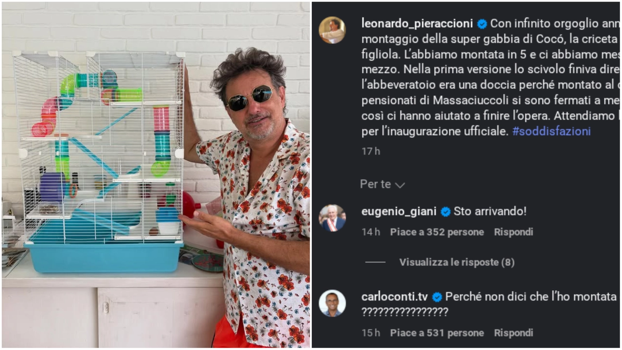 Leonardo Pieraccioni e la gabbia per il criceto: "Attendiamo l'arrivo del Giani per l'inaugurazione". E il governatore commenta: "Sto arrivando" (Da Instagram)