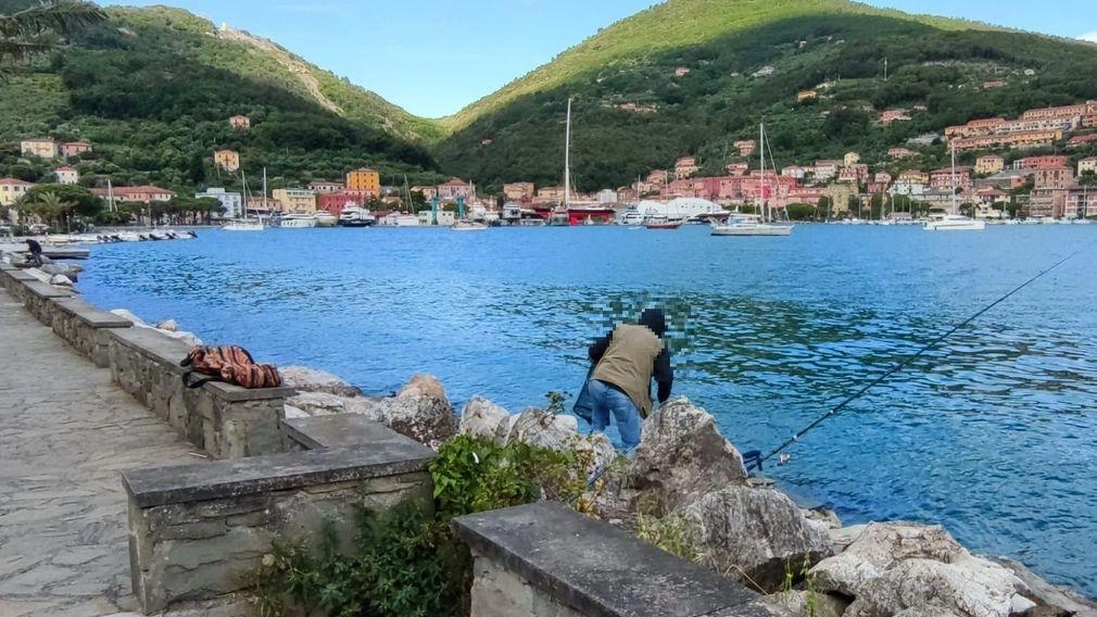 Un pescatore sugli scogli della banchina delle Grazie. Da tempo i residenti chiedono maggiori controlli per far rispettare il divieto di pesca. (. foto d’archivio Un pescatore sugli scogli della banchina delle Grazie. Da tempo i residenti chiedono maggiori controlli per far rispettare il divieto di pesca. (. foto d’archivio