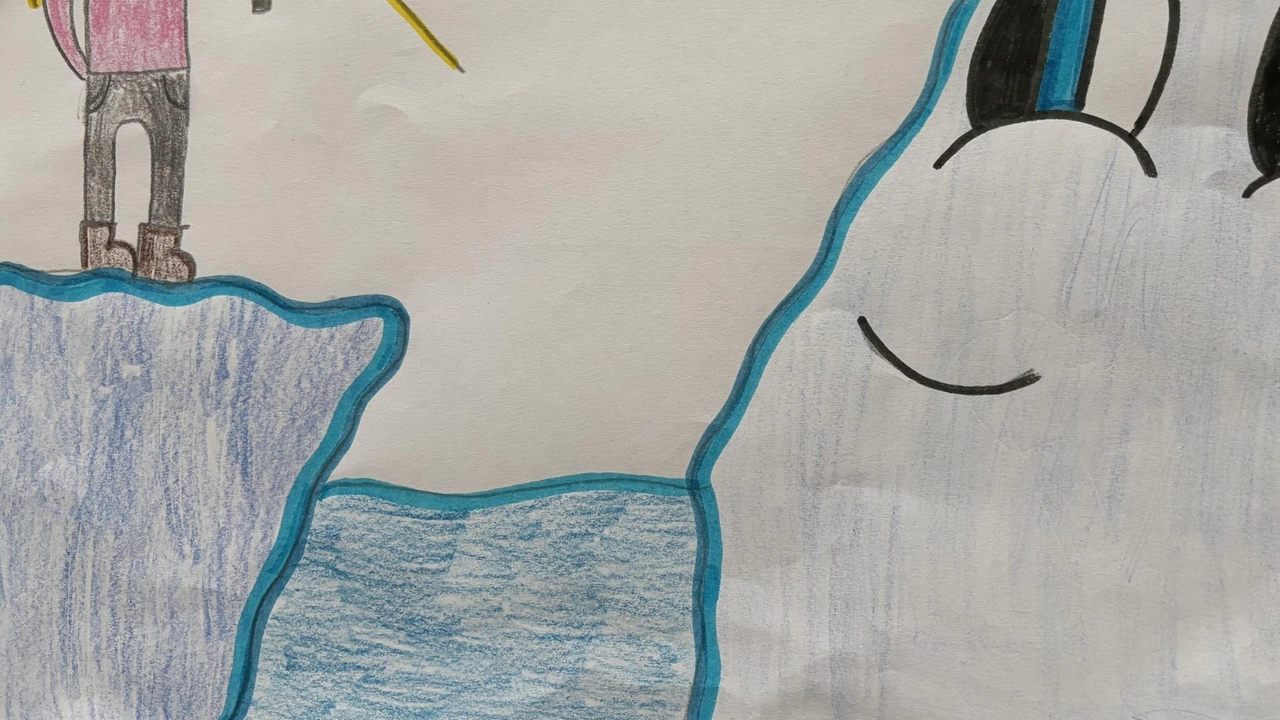 Il disegno della bambina che intervista il ghiacciaio in via di estinzione