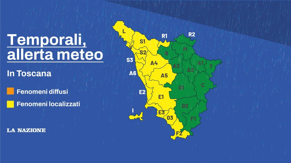 Temporali e rischio idrogeologico, allerta meteo gialla in Toscana