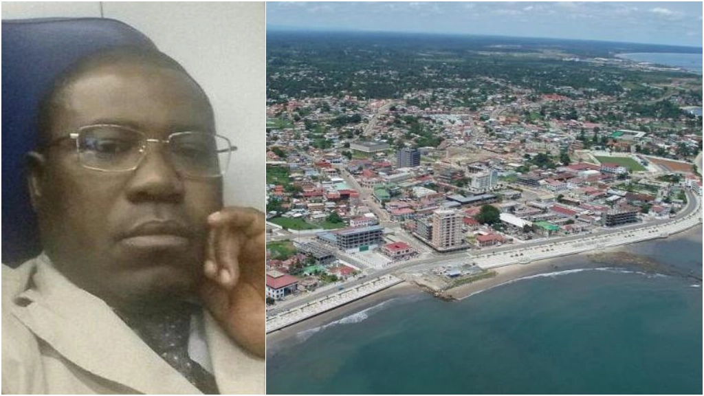 L'ingegnere pisano e, a fianco, una veduta della città di Malabo L'ingegnere pisano e, a fianco, una veduta della città di Malabo