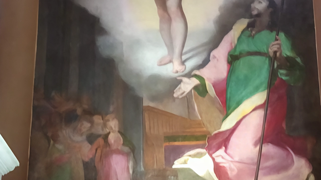 L’antica tela raffigurante San Giacomo che si inginocchia all’elevazione in cielo di Gesù, custodita nella chiesa di Cotto L’antica tela raffigurante San Giacomo che si inginocchia all’elevazione in cielo di Gesù, custodita nella chiesa di Cotto