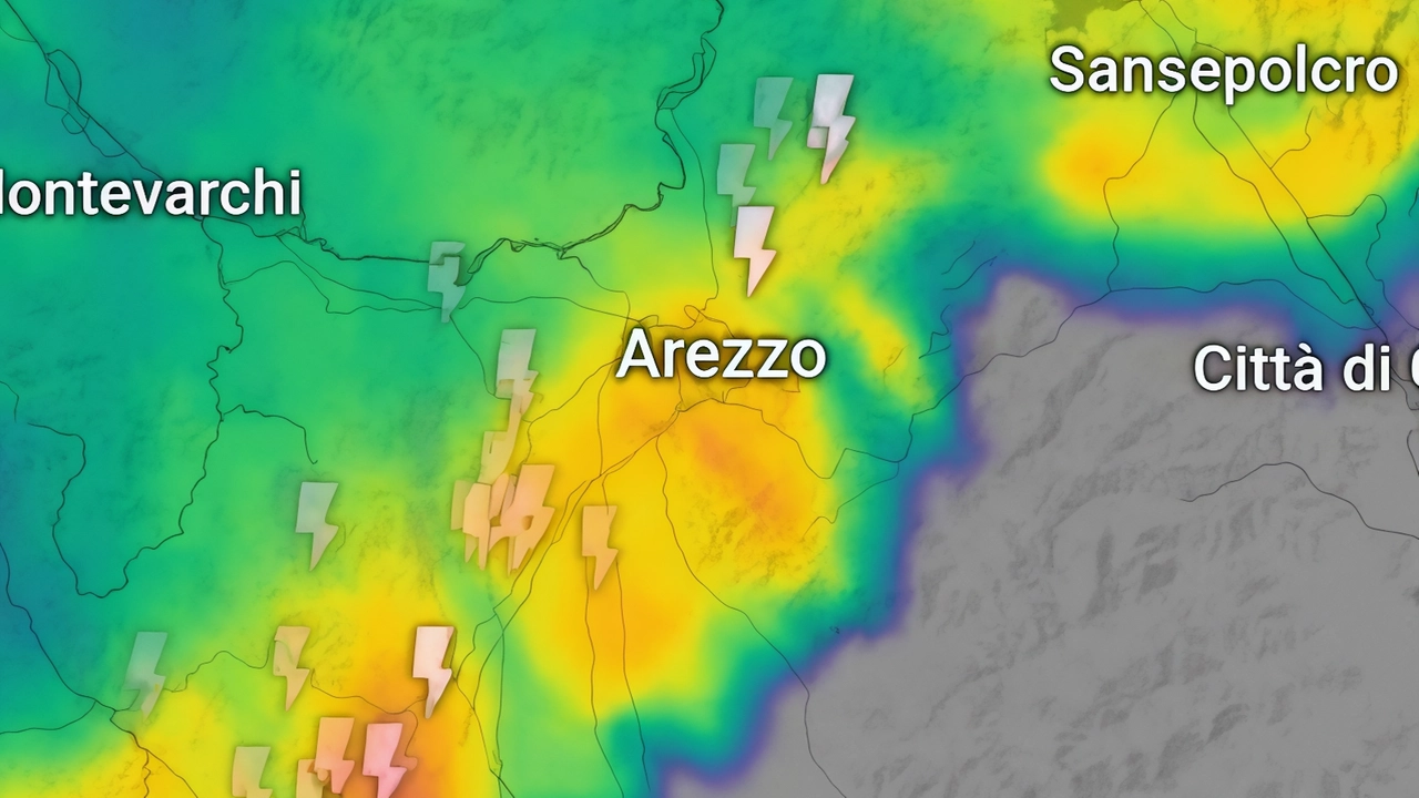 La mappa che mostra la perturbazione concentrata sulla città e le vallate La mappa che mostra la perturbazione concentrata sulla città e le vallate