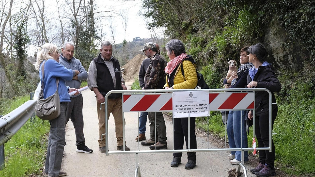 La transenna che chiude il passaggio alle auto, il cartello appeso con la scritta eloquente che nega il passaggio anche a piedi (Foto Pasquali)