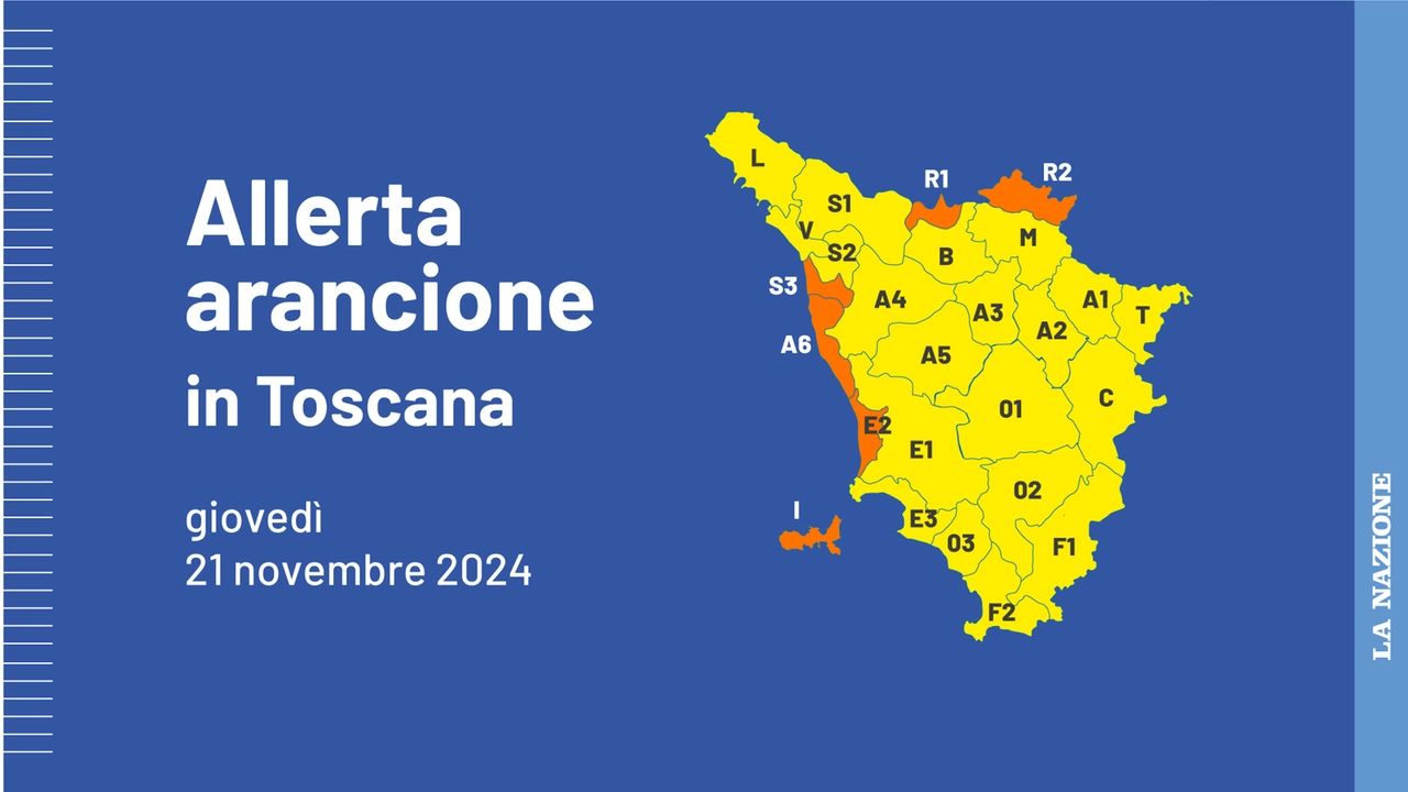 Allerta arancione e gialla in Toscana giovedì 21 novembre 2024 per rischio vento forte