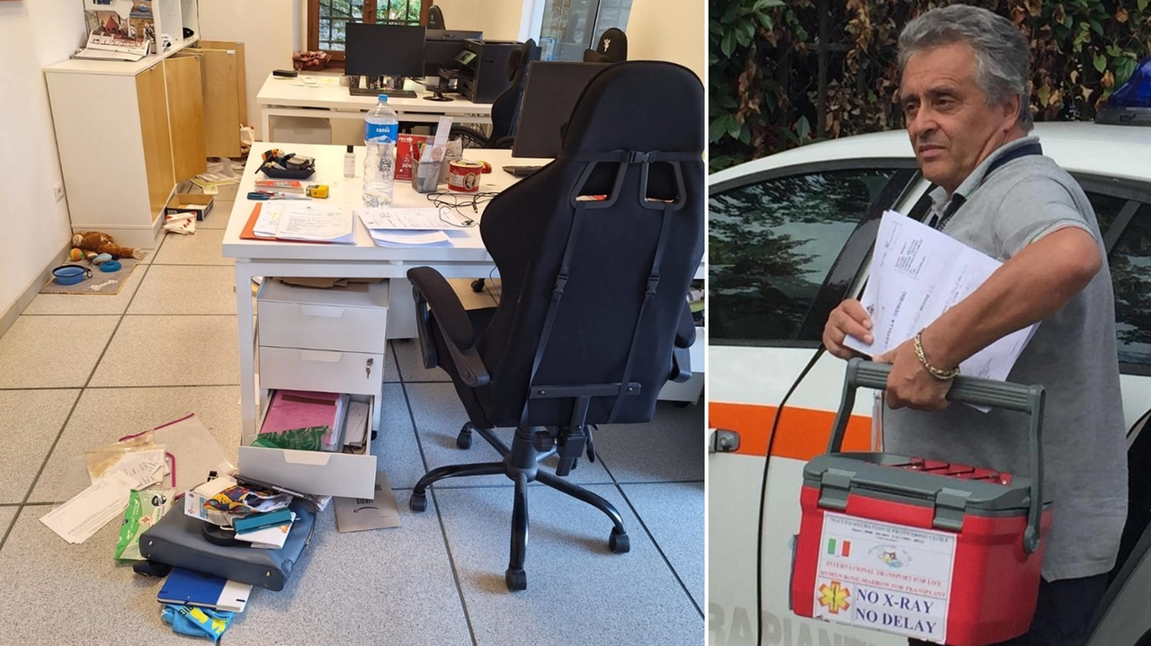 L'ufficio messo a soqquadro e il presidente Massimo Pieraccini L'ufficio messo a soqquadro e il presidente Massimo Pieraccini