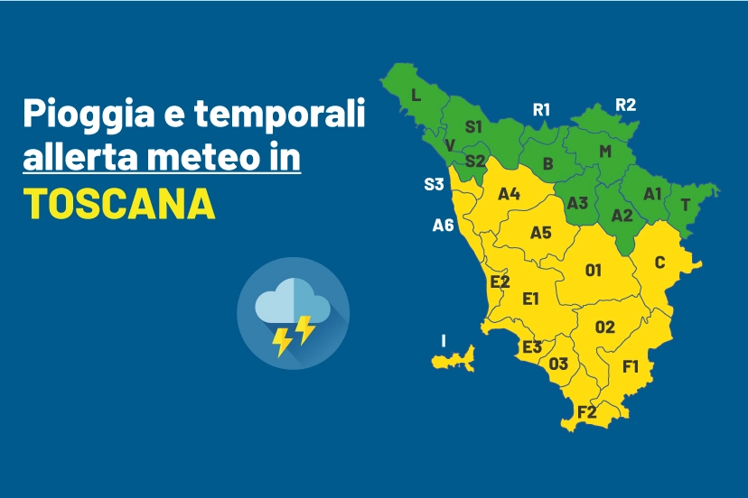 Pioggia e temporali, allerta meteo in Toscana