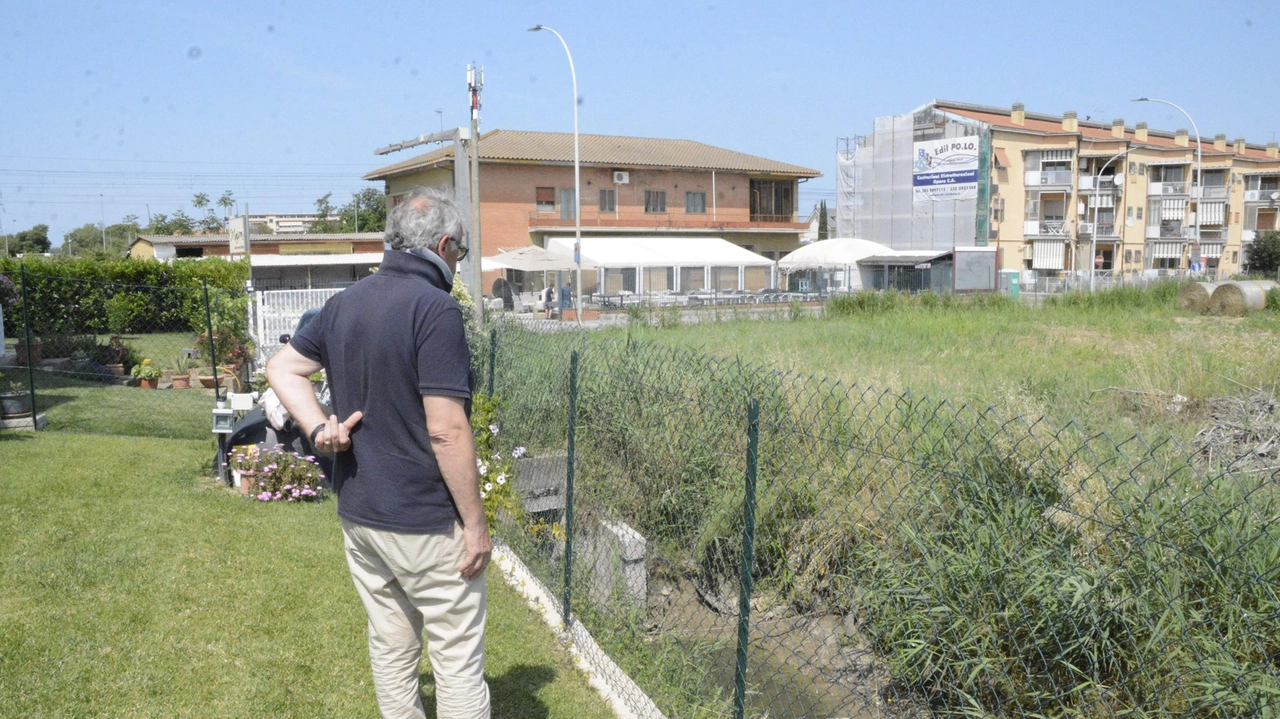 Il canale a ridosso delle abitazioni in via Aurelia Sud dal quale provengono i cattivi odori segnalati dai cittadini