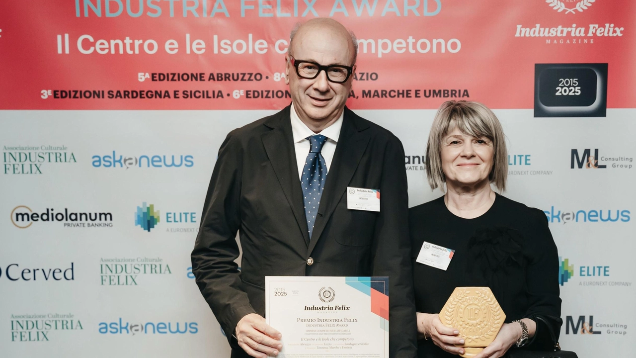 Giovanni Cordovani e Maria Cristina Niccolini, soci e fondatori di Intertec, durante la cerimonia del Premio Industria Felix. alla Luiss Guido Carli di. Roma