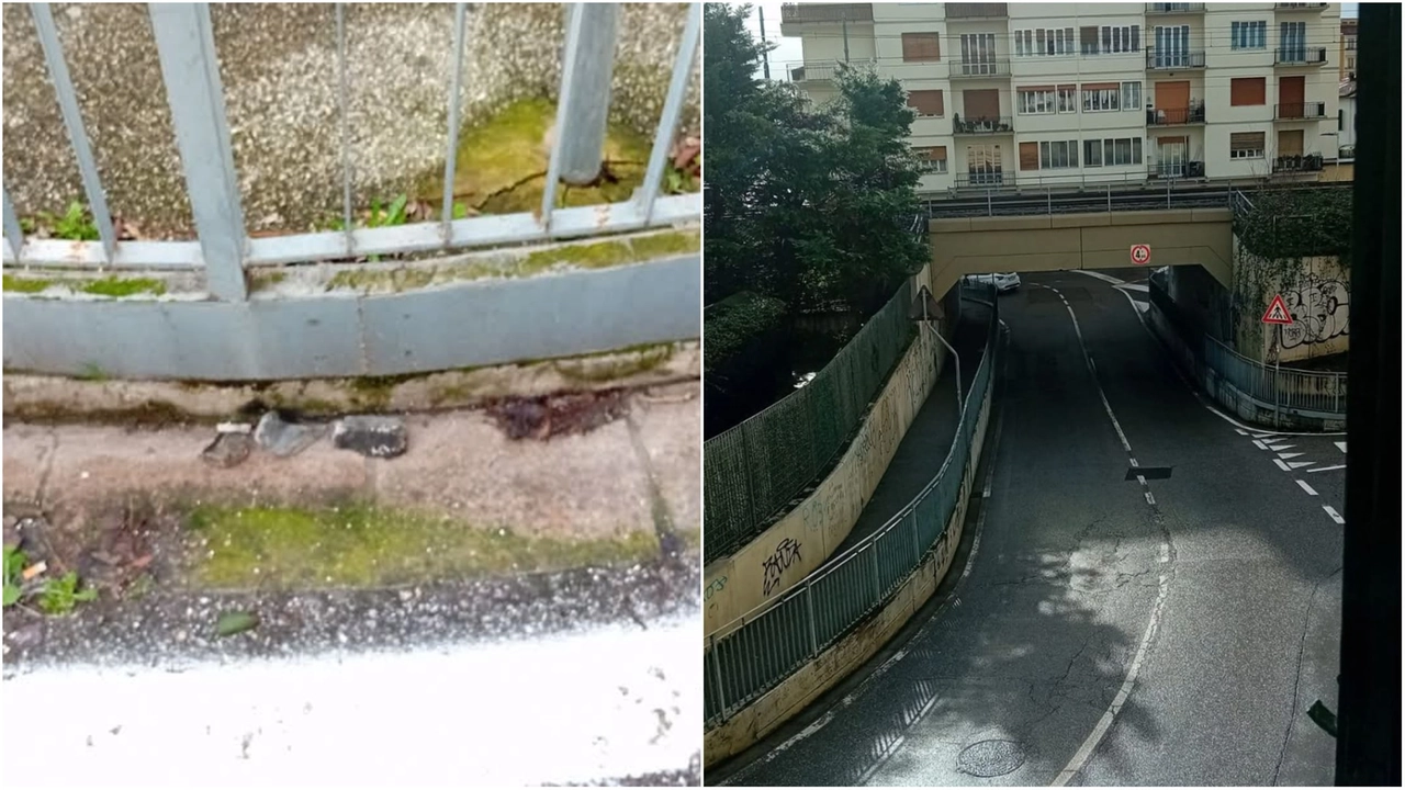 Il cavalcavia in questione e, a sinistra, uno dei sassi lanciati Il cavalcavia in questione e, a sinistra, uno dei sassi lanciati