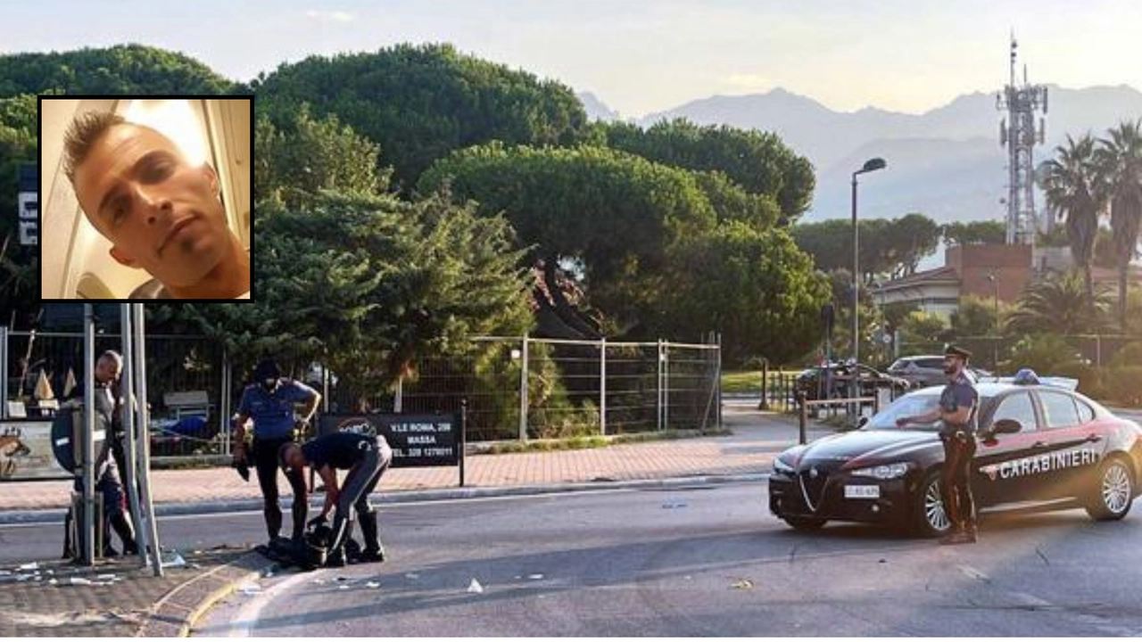 I rilievi della polizia stradale nel punto in cui la moto ha impattato con la segnaletica e, nel riquadro, Eugenio Frasca I rilievi della polizia stradale nel punto in cui la moto ha impattato con la segnaletica e, nel riquadro, Eugenio Frasca